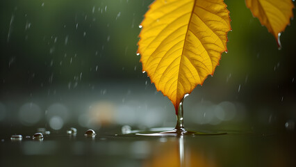 Autumn Leaf Bathed in Rain's Gentle Embrace