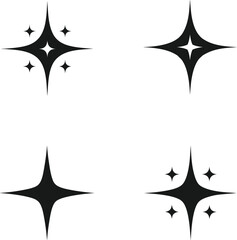 set of four pointed silhouette star vector. Shine icon, Clean star icon.