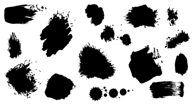 Ink Strokes: A dynamic collection of black ink strokes, splatter, and blotches, perfect for adding a touch of artistic flair and expressive texture. 