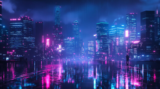 Vibrant Night Cityscape with Neon Lights