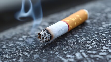 Tobacco Steam Motion, Discarded cigarette stub with faint smoke trails on a gray background