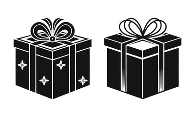 Minimalist Gift Box Icons – Black & White Silhouettes with Elegant Bows