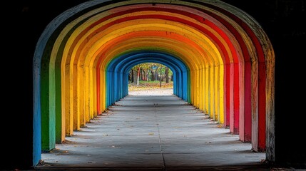 Colorful Rainbow Archway Tunnel Leading to a Park