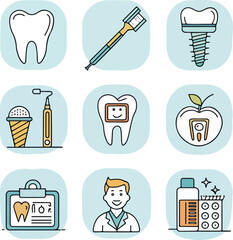Dental Icons Set Editable Stroke Vector Tooth Dentist Care Oral Hygiene