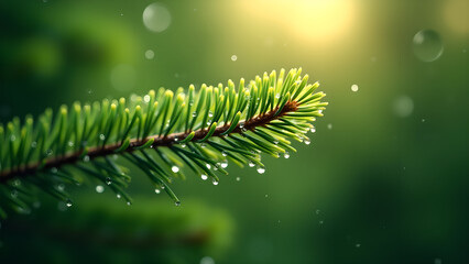 Dew Drops on a Pine Needle in Golden Light