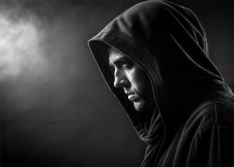Mysterious Man in a Hood, Profile Portrait