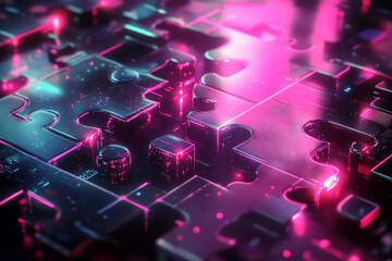 Digital jigsaw puzzle pieces concept technology illustration.