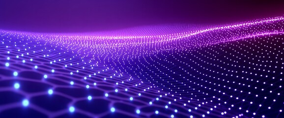 glowing hexagonal pattern in blue and purple creating a futuristic tech background with abstract light effects