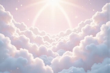 Heavenly Clouds with Radiant Light: Ethereal Dreamscape for Backgrounds & Spiritual Themes
