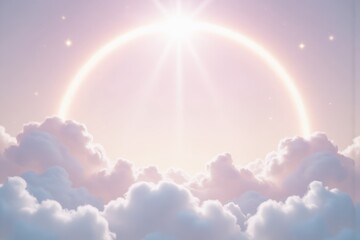 Heavenly Clouds with Glowing Celestial Ring, Abstract Dreamlike Sky Background