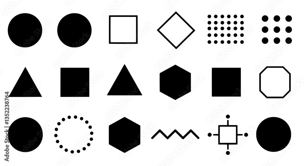 Poster geometric harmony: an assortment of geometric shapes, forms and patterns come together in a visually