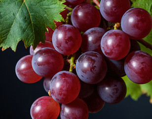 Fresh Juicy Grapes Hanging from Vine with Green Leaves