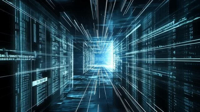 Abstract Futuristic Glowing Blue Data Tunnel