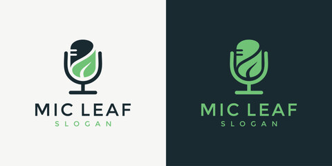 modern microphone and leaf logo design ideas