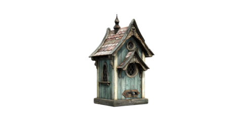 Ornate Vintage Birdhouse With Gothic Design. Decorative Garden Accent For Bird Enthusiasts Isolated On Transparent Background