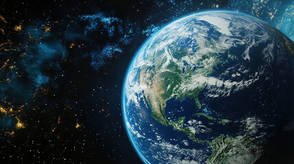 Earth in the starry sky.The earth day backgrpund concept.