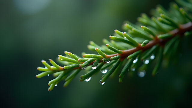 Lush Fir Branch with Delicate Water Droplets - Powered by Adobe