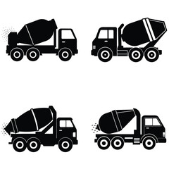 Vector set of truck icons including different types like cargo, dump, and delivery trucks, suitable for transportation and construction themes