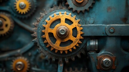 Rusty gears and cogs in an industrial background