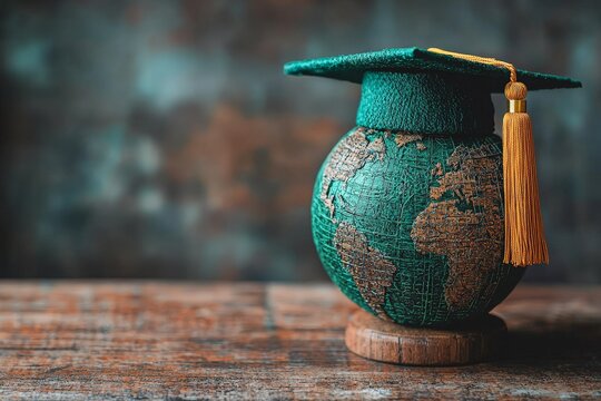 globe with graduation caps