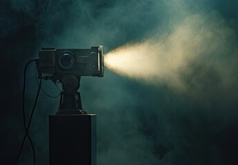 Vintage projector in dark smoky setting