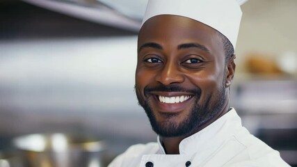 A chef smiles while whipping up flavorful meals in a lively kitchen setting during a culinary gathering