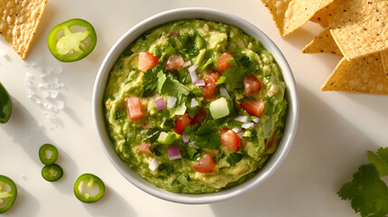 Yummy tasty avocado tomoates and chips in a bowl for food 