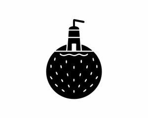 creative details Coconut with a Tiny Lighthouse on Top Icon vector illustration 