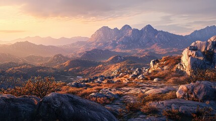 Obraz premium a beautiful mountain landscape at sunset 