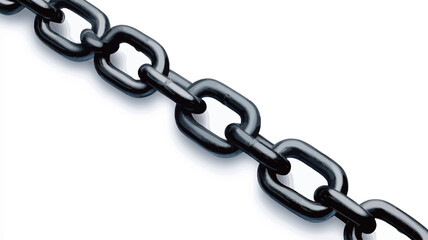 Obraz premium Close-up shot of a section of a dark gray or black metal chain against a pure white background. The image is sharply focused, showcasing the individual links and their interconnections. The chain