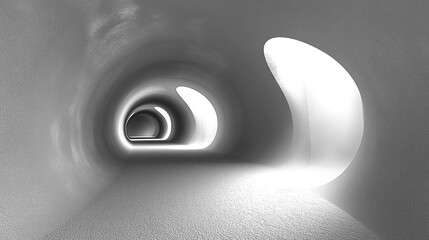 Futuristic tunnel interior, light at end, abstract design, architecture render, website background