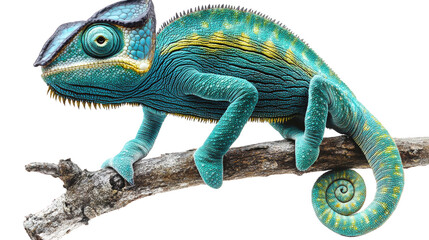 Naklejka premium Vibrant Blue Chameleon on a Branch