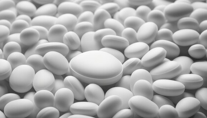 A close-up view of a pile of smooth, white oval-shaped stones scattered across a surface, creating a serene and minimalist aesthetic suitable for backgrounds or decorative purposes