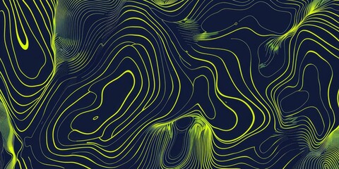 Abstract digital artwork with neon green and blue textures. Digital image of 3D rendering with glowing green fluid or liquid texture mixing with dark blue watercolor. Bright motion shot design. AIG51.