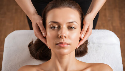 Naklejka premium Young Woman Relaxing in a Spa Tranquility, Self Care, and Rejuvenation
