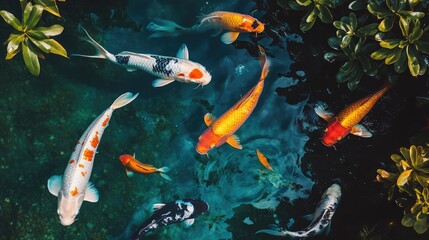 Koi Fish Swimming in a Pond