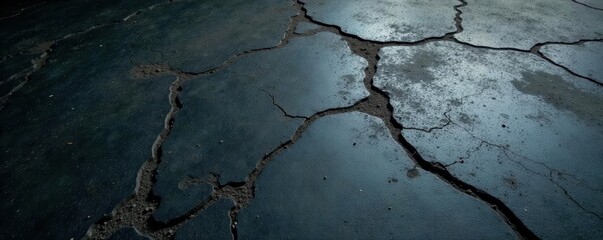 Obraz premium Dark, heavily textured concrete floor; deep shadows, visible pores, construction, urban, industrial