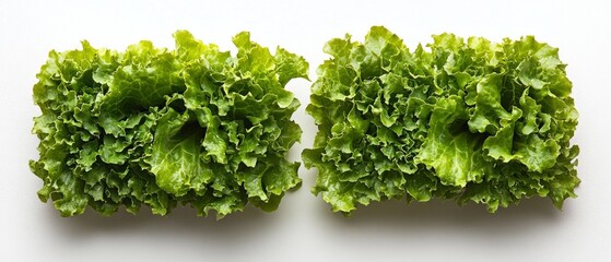 Obraz premium Fresh green salad leaves on white background emphasizing natural and healthy. Useful for cooking blogs, recipes, food packaging.