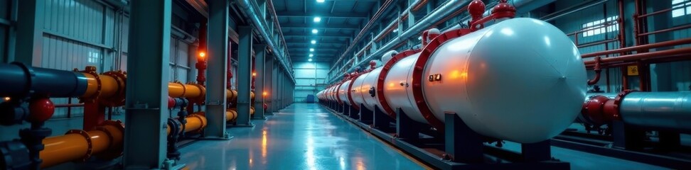 Insulated pipes & chiller vessel, industrial setting, plant, climate control, cold