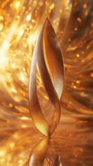 Obraz premium Abstract bronze sculpture with fluid lines and warm golden background