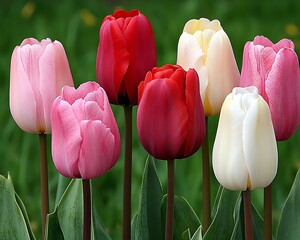 A beautiful arrangement of colorful tulips in a garden setting