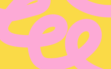 Vector illustration of a happy birthday card with pink ribbon. Summer horizontal background. Rectangular banner with pink scribbles on yellow background. Greeting card. Abstract elongated poster.