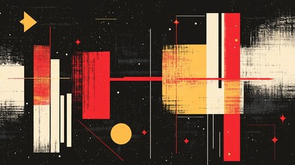 Abstract Geometric Composition in Red, Yellow, and Black