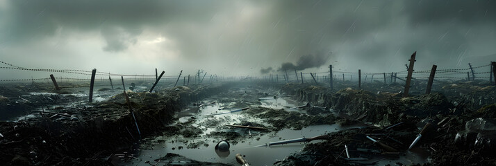 WW1: The Unforgiving Trenches - A Scene of Intense Battle and Survival