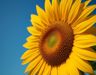 Obraz premium Vibrant Sunflower Blossom Against Azure Sky, Capturing the Essence of Summer