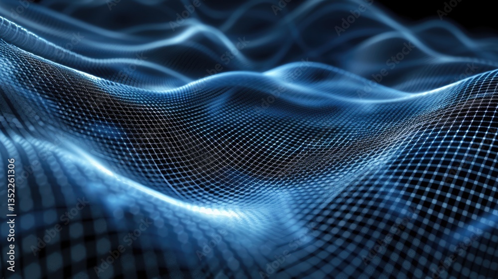 Poster this abstract image features a futuristic grid in blue tones, creating a smooth flow that represents