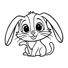Adorable cartoon puppy and bunny in a playful, hand-drawn style—big eyes, floppy ears, friendly smiles, and charming details in a simple black-and-white ink sketch.
