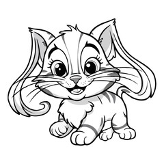 Adorable cartoon puppy and bunny in a playful, hand-drawn style—big eyes, floppy ears, friendly smiles, and charming details in a simple black-and-white ink sketch.