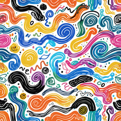 Vibrant, swirling patterns with bold colors, dynamic shapes, and a playful, psychedelic vibe—energetic and eye-catching in every way!
