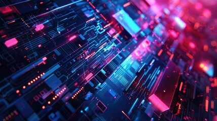 Fototapeta premium Explore a stunning abstract dynamic 3D interface showcasing vibrant colors and intricate details, perfect for technology and digital design projects.